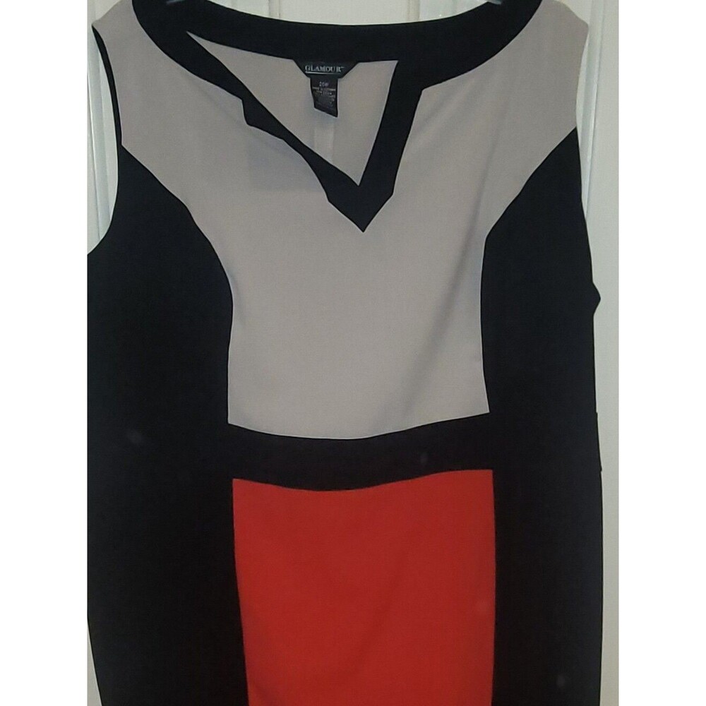 Glamour Plus Colorblock Sleeveless Shift Dress, Black, Cream, Red, Side Zip 20W